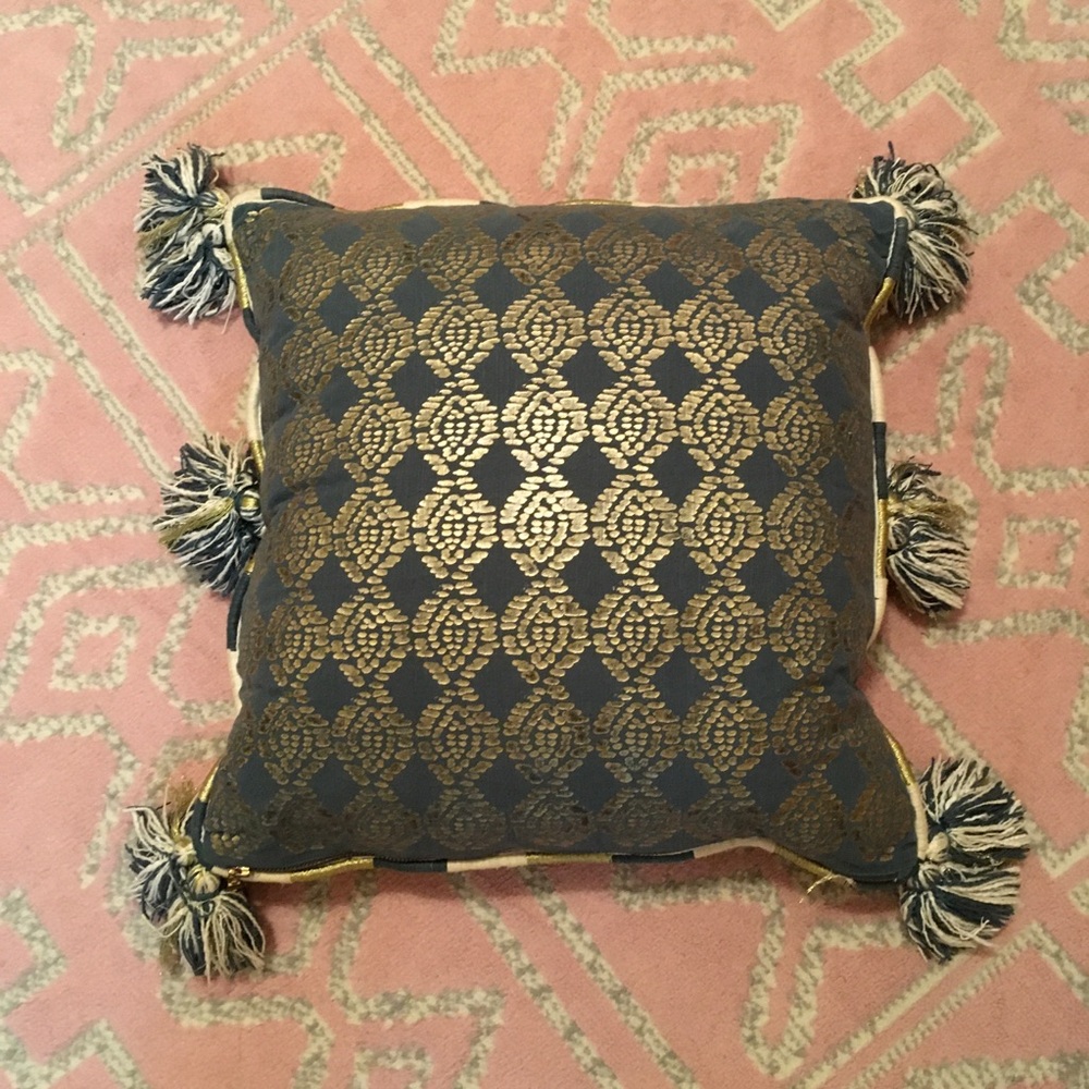 Anthropologie Decorative Throw Pillow Reversible with Tassels